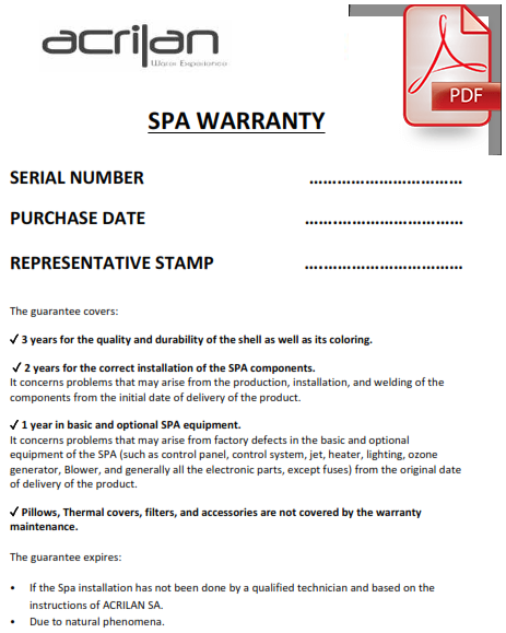 spa acrilan warranty